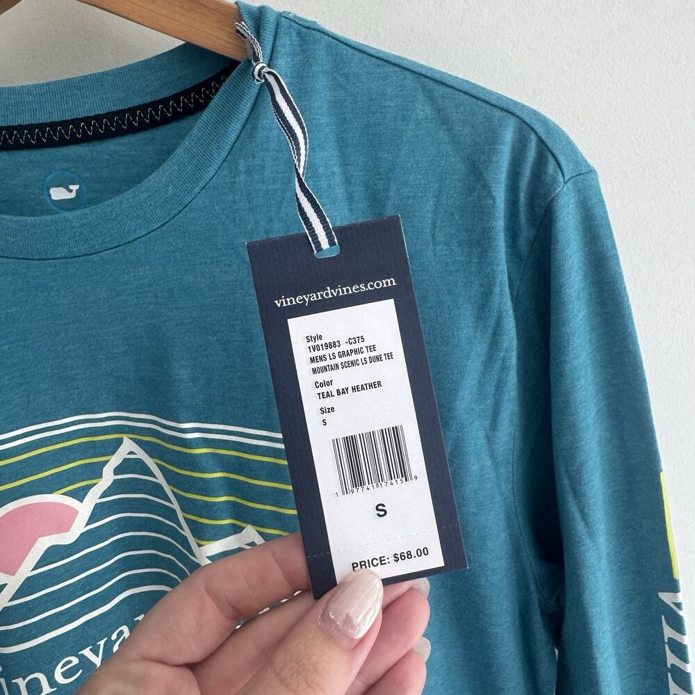 New Men’s Vineyard Vine Mountain Scenic Long Sleeve Graphic Tee Small Teal #CV - Picture 3 of 4